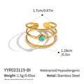 Dettaglio dell'anello in acciaio inossidabile placcato oro 18K con turchese e misure - Stile Turchese A Tre Strati (YYR023119-BI) / Turchese