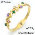 Gold-plated titanium steel bangle with colorful square gemstones and twisted design - Colorful Square Stone Style (KB216245-SP) / 14mm (59x47mm)