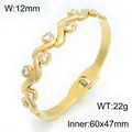 Elegant gold-plated titanium steel heart bangle with crystal insets and spring opening - Heart Rhinestone Style (KB216246-SP) / 12mm (60x47mm)