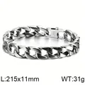 Bracciale a catena cubana da 11 mm in acciaio inossidabile lucido da uomo finitura argento - Stile Lucido (KB26873-D) / 215mm x 11mm / Argento
