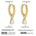 Créoles en acier inoxydable doré avec pendentif en zircon goutte d'eau clair 2,6g - Pendentif Goutte d'Eau Blanche (JDE0204302-WT)