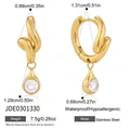 Boucles d'oreilles créoles en acier doré avec pendentif goutte en zircon - Pendentif Goutte d'Eau Torsadée Dorée (JDE0301330)