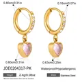 Boucles d'oreilles créoles dorées en acier inoxydable avec pendentif cœur en zircon rose - Pendentif Cœur Rose (JDE0204317-PK)