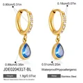 Boucles d'oreilles créoles en acier doré avec pendentif zircon bleu goutte d'eau - Pendentif Goutte d'Eau Bleue (JDE0204317-BL)