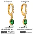 Boucles d'oreilles créoles dorées en acier avec pendentif zircon ovale vert - Pendentif Ovale Vert (JDE0204317-GN)