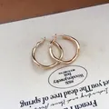Elegant minimalist gold geometric hoop earrings with premium 925 silver needle pins - 3cm (87#) / Gold