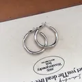 Elegant minimalist silver needle hoop earrings with a high-polished metallic finish - 3cm (89#) / Silver
