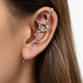 Exaggerated dark punk style silver snake wrap ear cuff with red gemstones for women - Snake Wrap Earring Post (Red Rhinestone) / Silver