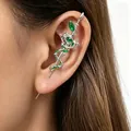 Dark punk style snake wrap ear crawler piercing earring in silver and green finish - Snake Wrap Earring Post (Green Rhinestone) / Silver
