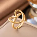 Eleganter minimalistischer verstellbarer Herzring mit poliertem Goldfinish für Damen - Offener Herzring (JZF89)