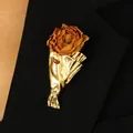 Creative gold bouquet brooch with real dried rose for elegant suit decoration - Creative Flower Arrangement Vase Style (3466) / KC Gold (03 KC Gold 3466)