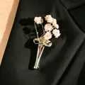Creative silver vase brooch designed for mini bouquets, elegant lapel pin for suits - Silver (06 White K N-015)