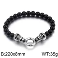 Vintage punk black agate beaded bracelet with silver skull charms for men - Polished Bracelet / 220mm x 8mm / Smooth Style Bracelet (KB81841-BD)