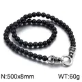 Men's punk black onyx beaded necklace with titanium steel skull pendants and ring clasp - Smooth Interlocking Knot Necklace / 500x8mm / Smooth Style Necklace (KN28517-BD)