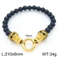 Punk retro men's black onyx bead bracelet with gold skull heads and black pavé stones - Gold Iced Out Bracelet (KB208054-KJX)