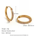 Detailed view of 18K gold stainless steel hoop earrings with AAA zircon measurements - 16mm / Gold