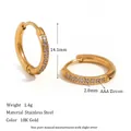 Elegant 18K gold plated stainless steel hoop earrings with AAA zircon stone inlay - 14mm / Gold