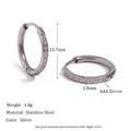 Boucles d'oreilles créoles en acier inoxydable argenté avec zircons AAA, 15,7 mm de large - 16mm / Argent