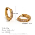 18K gold plated stainless steel huggie hoop earrings with AAA zircons - 10mm / Gold