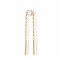 Elegante titanium legering dubbele gat oorketting oorbel met sprankelende cz-knop - Champagne strass stijl / 1.0mm Stift (Enkel) / Goudkleurig (A1611-2#)