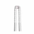 Titanium dubbele piercing oorbellen met roze zirkoon en ketting voor twee gaten - Champagne strass stijl / 1.0mm Stift (Enkel) / Zilverkleurig (A1611-2#)