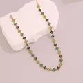 Stainless steel necklace with colorful crystal four-leaf clover flower motifs - Green Series (5#)
