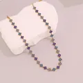 Elegant gold stainless steel necklace featuring blue and azure crystal flower charms - Blue Series (7#)