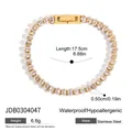 Specifiche per questo bracciale in acciaio inossidabile placcato oro 18k con zirconi ovali. - Stile Zirconia Trasparente Ovale (JDB0304047) / Lunghezza 17.5cm Larghezza 0.50cm