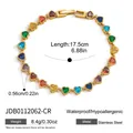 Detailed view of colorful heart zircon bracelet with specific length and weight dimensions - Gold Heart Rainbow Stone Style (JDB0112062-CR)