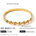 Detail view of 18k gold-plated stainless steel bangle with colorful marquise zircons - Purple Pink White Zirconia Inlaid Style (NB-B6631-CL) / 18K Gold