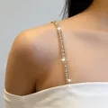 Elegant golden rhinestone bra strap body chain for off-shoulder tops and dresses - Style 9477
