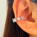 Elegant silver non-pierced zircon ear cuff with three sparkling round stones for women - Triple Stone Ear Cuff (1 Piece) / Silver