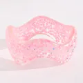 Vintage wide wavy pink resin bangle bracelet with chunky iridescent glitter flakes - Triangular Sequin Wave (M-125) / Pink