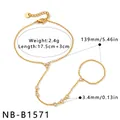 Bracelet bague chaîne de doigt en acier inoxydable doré avec zircons, vue variante - Pointillé de Zircone Ronde (NB-B1571)