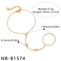 Bracelet bague élégant en acier inoxydable doré avec breloques fleurs en zircon - Style à Motif Triple Fleur (NB-B1574)