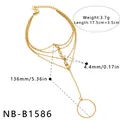 Bracelet bague en acier inoxydable doré avec zircons et spécifications de mesure - Style Chaîne Multicouche avec Cinq Zircones (NB-B1586)