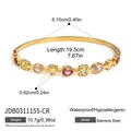 Close-up detail of gold stainless steel bracelet featuring colorful zircon stone charms - Multicolor Style (JDB0311155-CR)