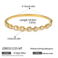 Detail of stainless steel bangle with multi-shape cubic zirconia in gold finish - White Stones (JDB0311155-WT)