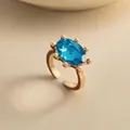 Eleganter goldener verstellbarer Ring mit ovalem blauem Kristallstein für Damen - Gold-Blau