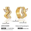 Orecchini a cerchio ondulati in acciaio inossidabile dorato con zirconi e specifiche - Stile a Goccia Doppia Onda (JDE0103309)