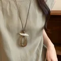 Vintage geometric resin pendant necklace with long cord sweater chain for women accessory - Geometric Patchwork Ring Style (31#) / Coffee