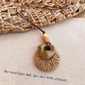 Vintage inspired resin geometric pendant necklace with long cord, perfect for sweaters - Woven Base Geometric Style (19#) / Coffee