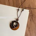 Vintage leopard print resin and wood geometric pendant necklace for women - Leopard Patchwork Ring Style (61#) / Coffee