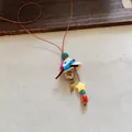 Vintage long sweater chain necklace with straw hat pendant and colorful resin beads - Woven Hat and Star Style (66#) / Coffee
