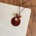 Elegant retro resin geometric pendant necklace featuring a leopard print disc for women - Leopard Geometric Style (62#) / Coffee