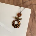 Vintage resin geometric pendant necklace with leopard print for women's sweater chain - Leopard Ring Patchwork Style (63#) / Coffee