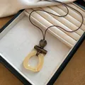 Vintage amber-colored resin geometric pendant necklace for women's long sweater chain - Geometric Simple Resin Style (36#) / Coffee/Beige