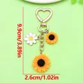 Cute sunflower and white daisy enamel charm keychain for backpack and phone accessory - Gold Orange Daisy Sunflower Heart (ER2313)