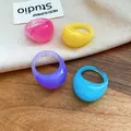 Vibrant acrylic marbled round rings set featuring candy colors for a fresh summer look - Sweet Marbled Wide Ring (11#)
