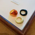 Stylish chunky acrylic marbled ring set in amber black and cream finishes for women - Retro Niche Thick Style (12#)